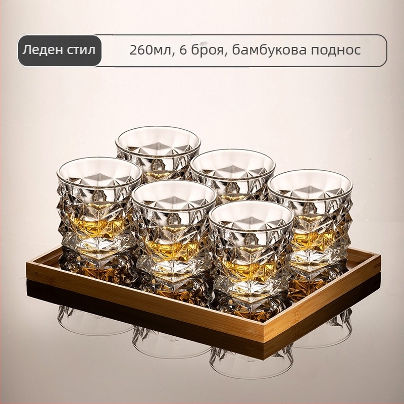 Комплект чаши за виски – модерен минималистичен стил, капацитет 301–400 ml, 6–10 броя, материал: обикновено стъкло, опаковка: кутия