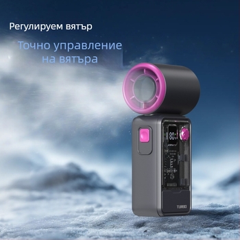 Ръчен вентилатор с безчетков мотор, ABS корпус, 5 лопатки, вградена батерия 2000-4000mAh, 5 скорости на въздушен поток, USB и безжично зареждане