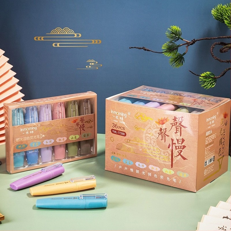 Комплект карикатурни флуоресцентни маркери за дневник, пластмасов корпус, единична глава, неизтриваеми, многоцветни