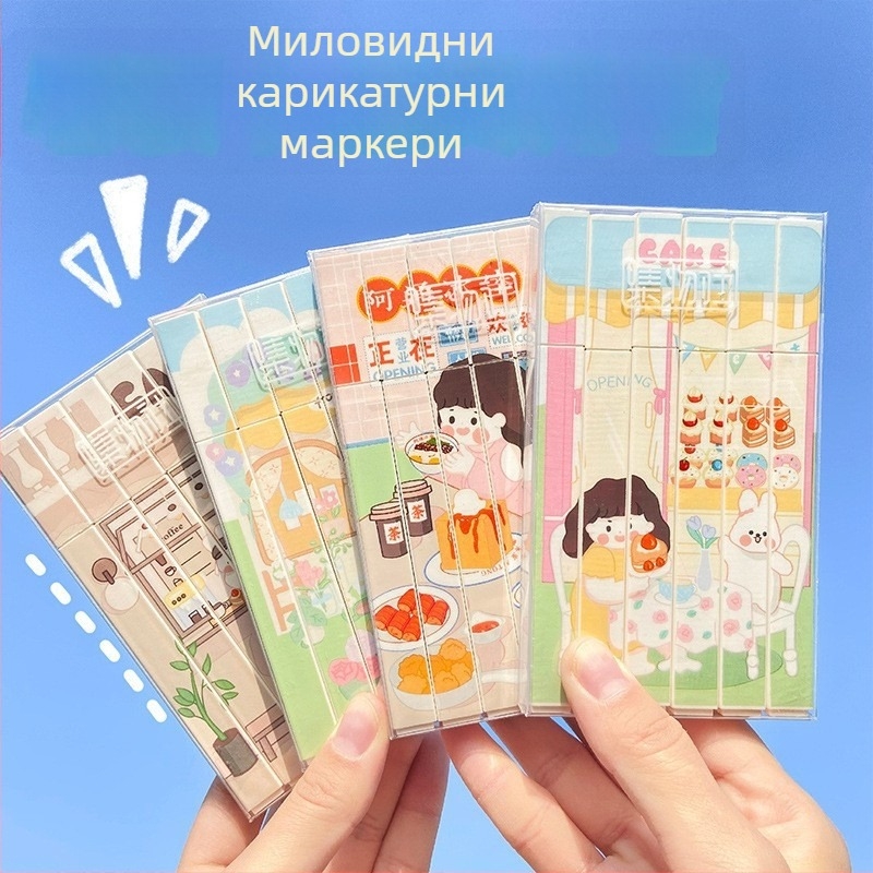 Комплект карикатурни флуоресцентни маркери за дневник, пластмасов корпус, единична глава, неизтриваеми, многоцветни