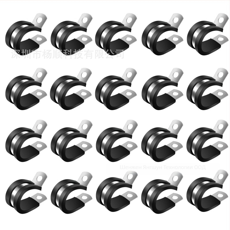 20 бр. хомут за маркуч от 304 неръждаема стомана, R-образна, гумен буфер и изолация, за тръби и кабели, Yang Shun
