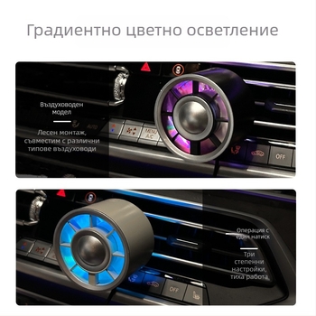 Автомобилен USB вентилатор с амбиентно осветление, 3 скорости, безчетков мотор, шум под 36 dB