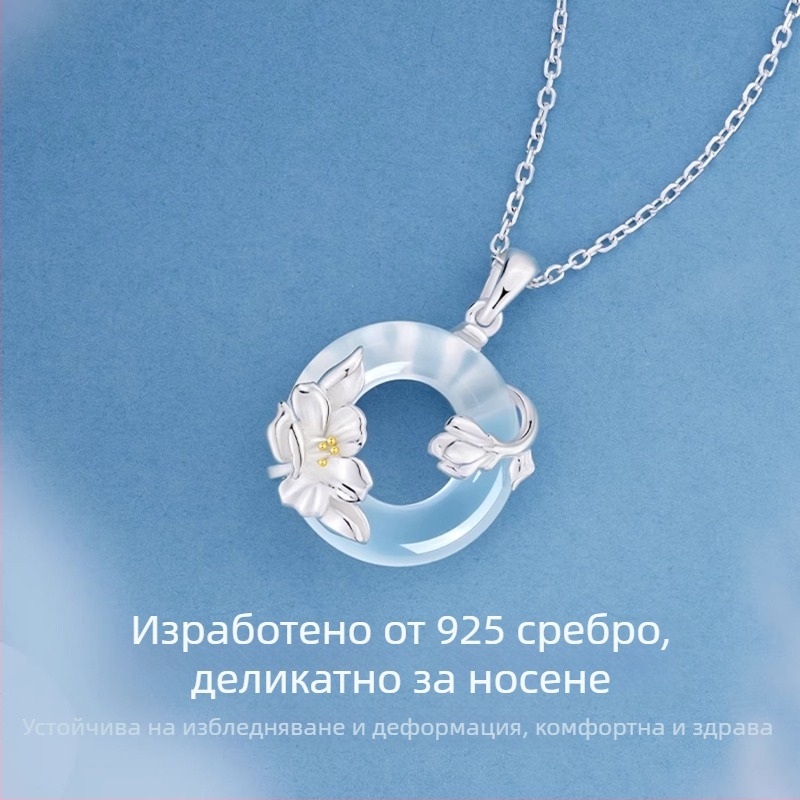 Сребърно колие S925 с камелия във форма на цвете, верига Flash O, лек лукс стил за жени