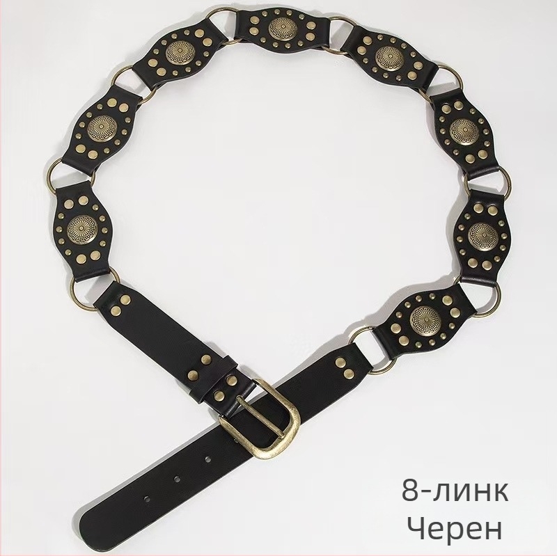 PU колан за талия с вериги в бохемски винтидж етно стил, катарама от сплав, закопчаване с пин, литературен ретро дизайн