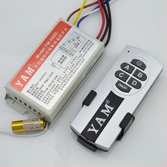 Превключвател за дистанционно управление, 4-пътов, 5-сегмента, 220V, безжичен с забавяне за лампи