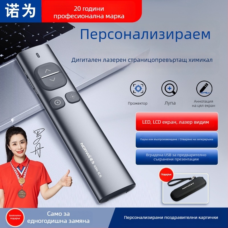Norwii PPT лазерен дистанционен стилус за превъртане на страници за учители, ABS+PC, печатано лого и персонализация