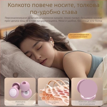 Силиконови тапи за уши за сън, шумопотискане 36 dB, EN352-2, за носене в ухото