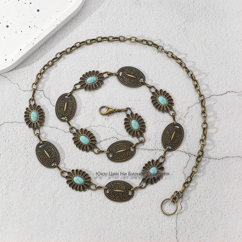 Верига за талия за жени, цинков сплав, ресни, винтидж стил all-match, дължина 105–110 cm, ширина 2.3–5.2 cm