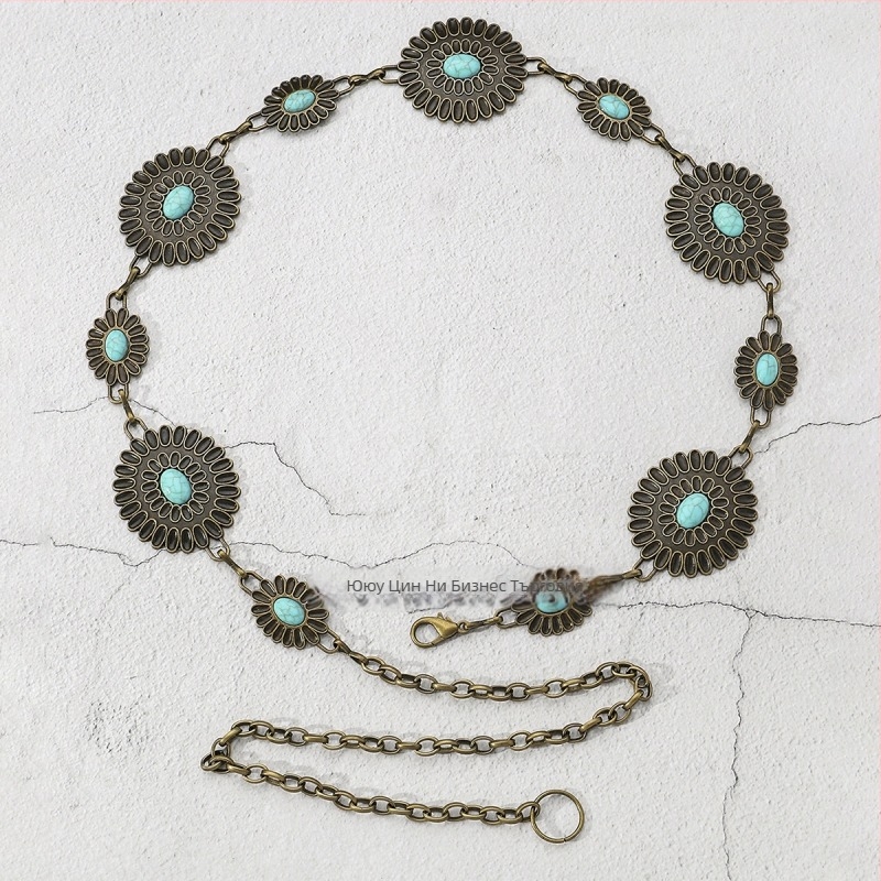 Верига за талия за жени, цинков сплав, ресни, винтидж стил all-match, дължина 105–110 cm, ширина 2.3–5.2 cm