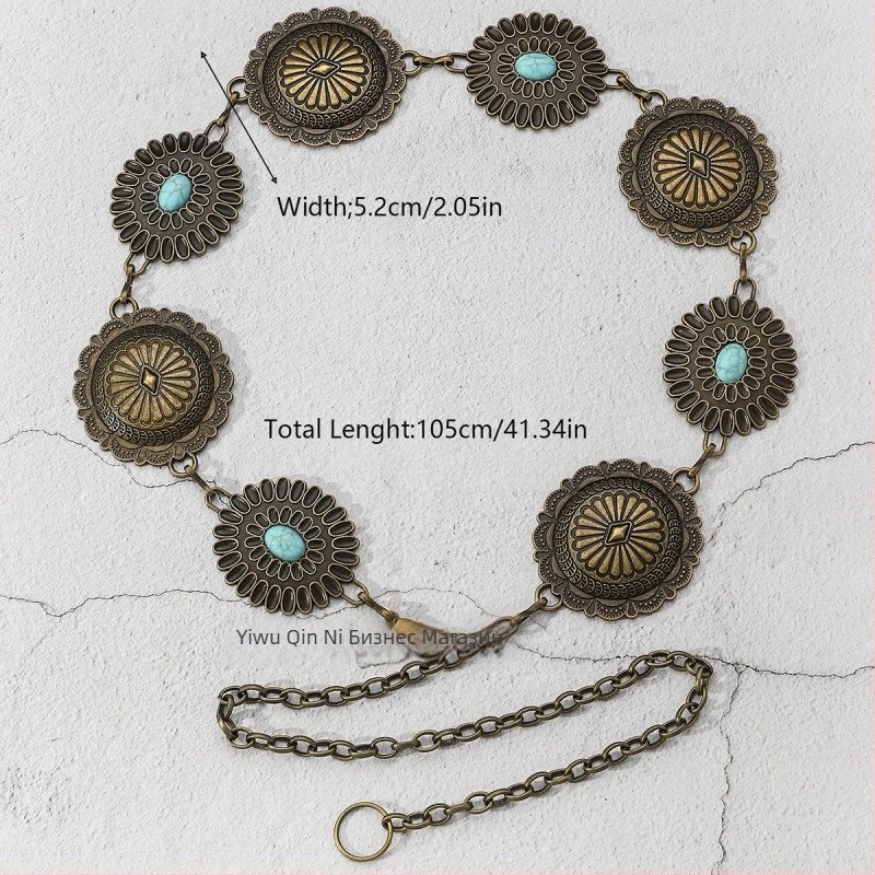 Верига за талия за жени, цинков сплав, ресни, винтидж стил all-match, дължина 105–110 cm, ширина 2.3–5.2 cm