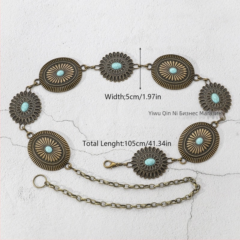 Верига за талия за жени, цинков сплав, ресни, винтидж стил all-match, дължина 105–110 cm, ширина 2.3–5.2 cm