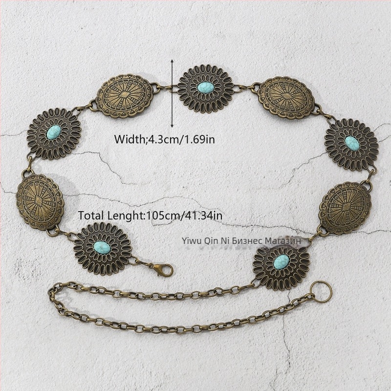 Верига за талия за жени, цинков сплав, ресни, винтидж стил all-match, дължина 105–110 cm, ширина 2.3–5.2 cm