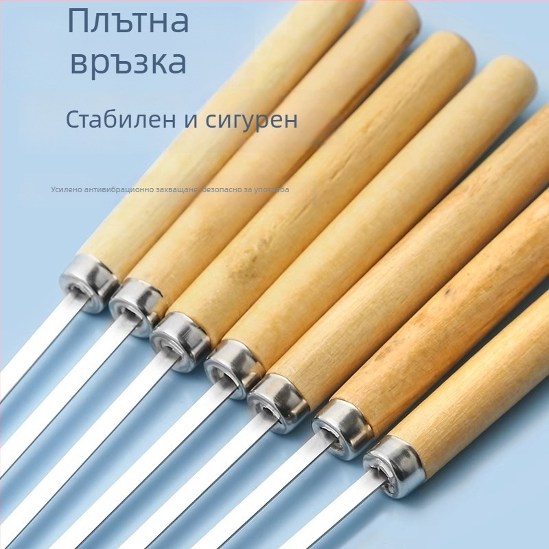 Шпажки за барбекю от неръждаема стомана с дървени дръжки, многократно използваеми