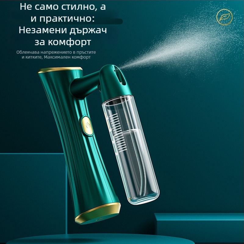 Устройство за кислородна инфузия на лице, ръчно, с пръскане със синя светлина и хидратираща есенция — 1 режим, студено пръскане, ABS корпус, вградена батерия 300–500 mAh, време на мъгла до 10 сек