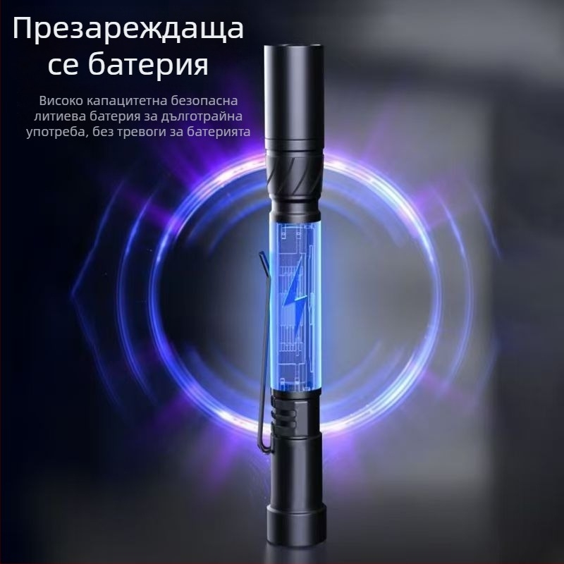 Мини лазерен фенер с USB заряд, дълъг обсег и висока мощност; дистанция на лазера 1 км, дължина на вълната 532 nm, вградена литиева батерия