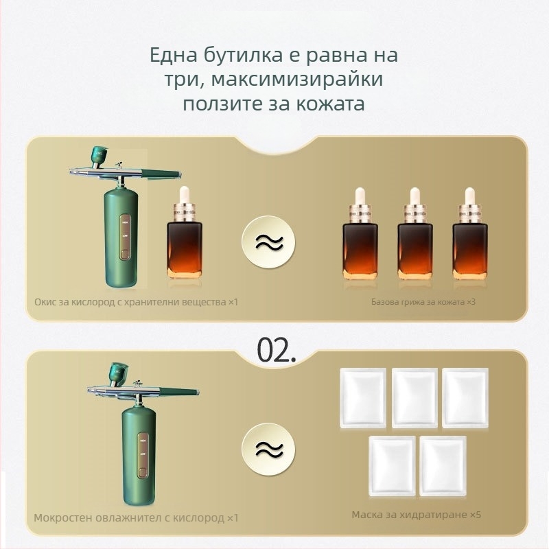 Хидратиращ спрей за лице с инжектиране на кислород, ръчно преносимо устройство за почистване на пори, вградена батерия 300–500 mAh, студен спрей, втори режим