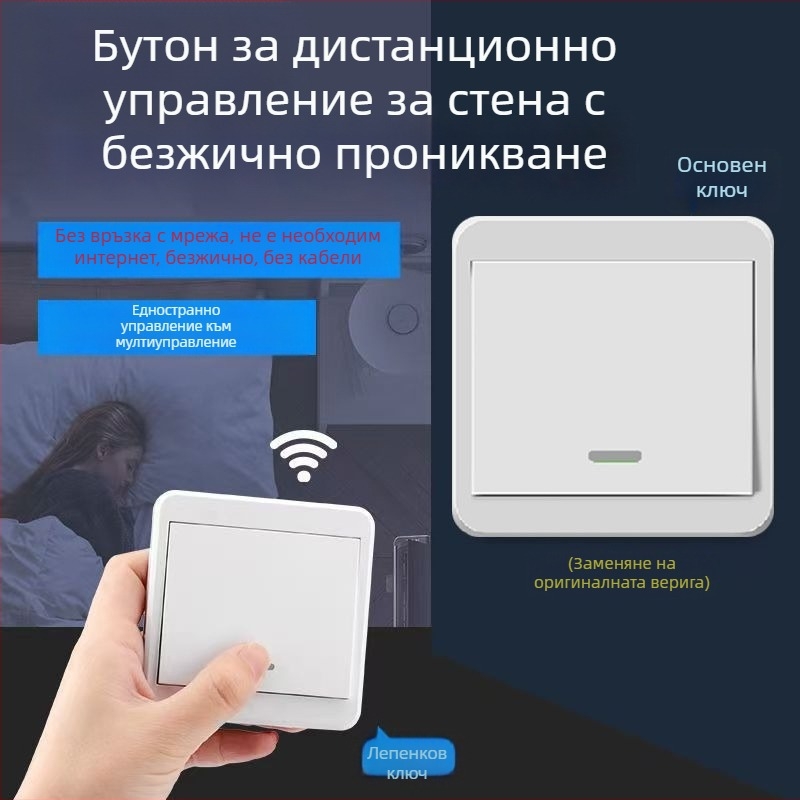 Безжичен дистанционен превключвател за осветление 220V, двойно управление, самозалепващ панел (без окабеляване)