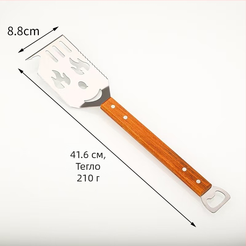 Шпатула за готвене от неръждаема стомана с дървена дръжка от бук | антизалепване, антихлъзване, устойчивост на високи температури, защита от изгаряния | възможност за печат на лого
