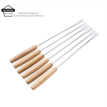 Вилица за горещ съд с дървена дръжка, неръждаема стомана, печат на лого и персонализиране