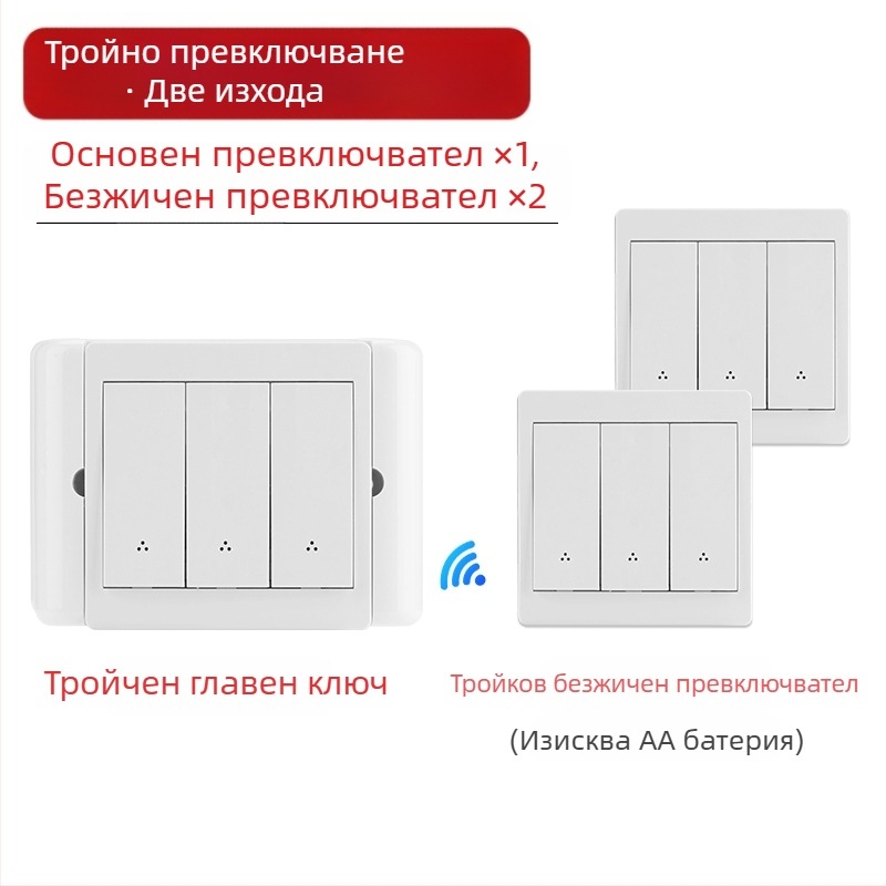 Безжичен превключвател с двойно управление за нощно осветление, лепящ панел, 220V