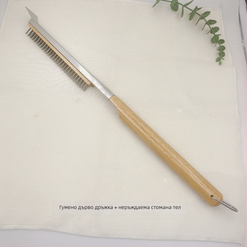 Барбекю четка за пица с медна тел и дървена дръжка за почистване на каменна пещ