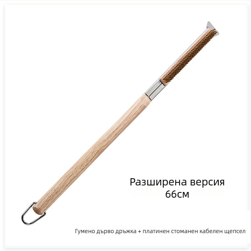 Барбекю четка за пица с медна тел и дървена дръжка за почистване на каменна пещ