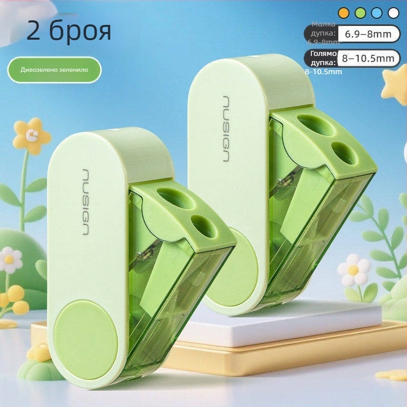 Deli точилка за моливи с две дупки, ръчна, въртяща се, преносима, пластмасова