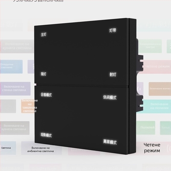 Zigbee интелигентен панел превключвател с офлайн гласов контрол, осем клавиши за сцени, безжично управление през мобилен телефон, 100–240V AC, 10A, монтажни отвори 86×86 мм, PC панел