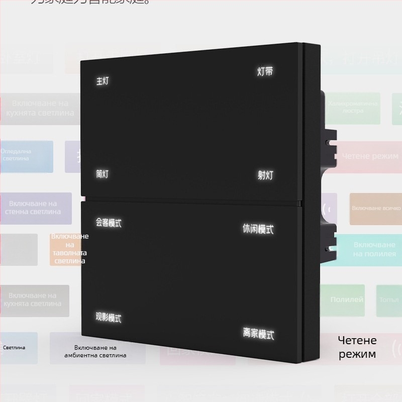 Zigbee интелигентен панел превключвател с офлайн гласов контрол, осем клавиши за сцени, безжично управление през мобилен телефон, 100–240V AC, 10A, монтажни отвори 86×86 мм, PC панел
