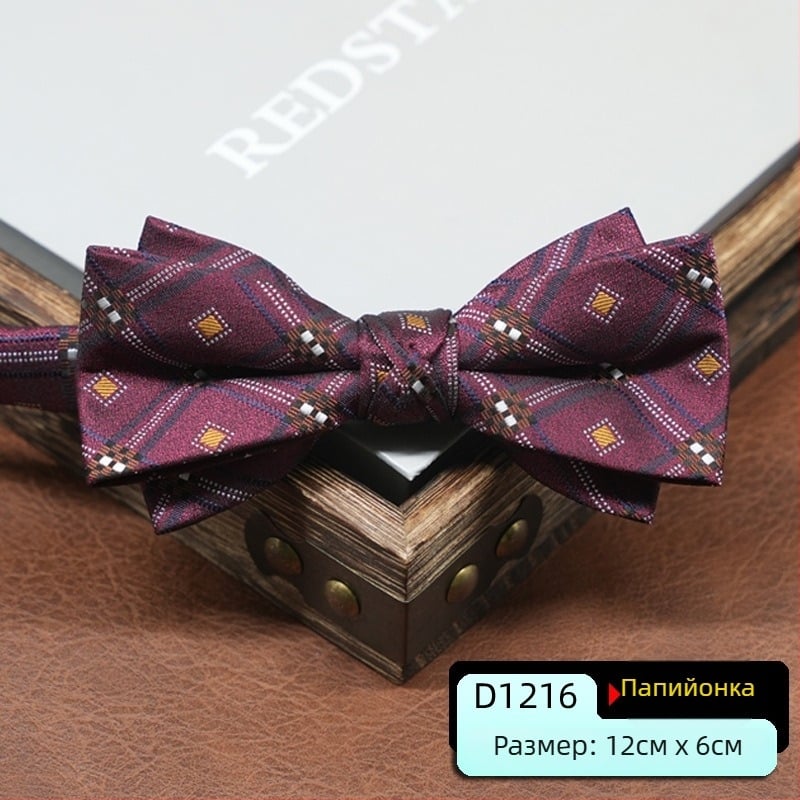 Папийонка за мъже, корейски стил, форма на стрела, геометричен модел, полиестерна прежда