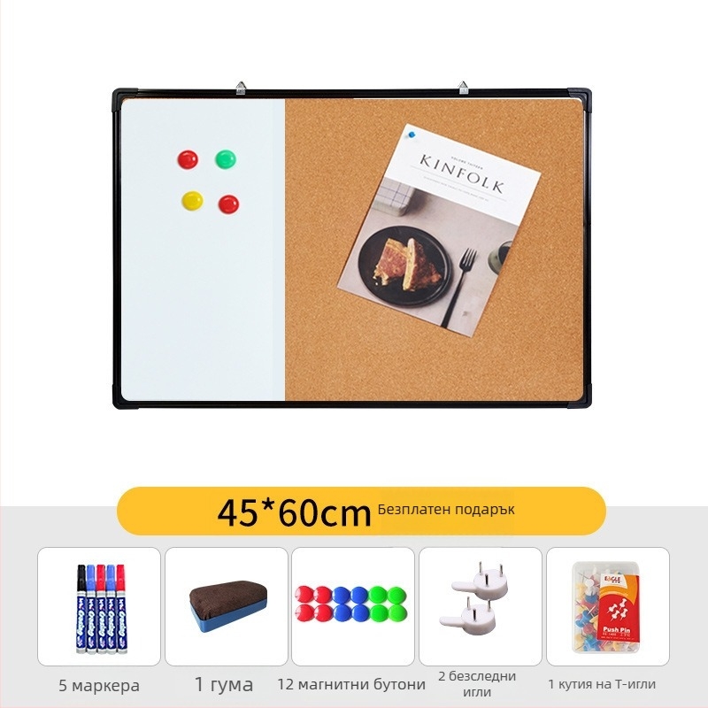 Комбинирана бяла дъска и коркова дъска за фотогалерия, бележки и календар — едностранна дъска