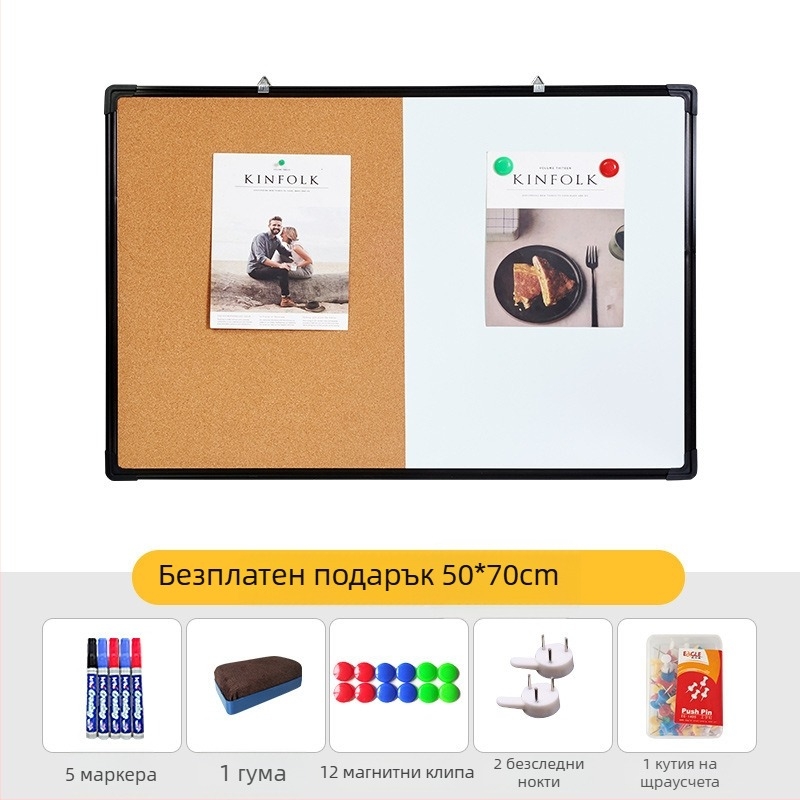 Комбинирана бяла дъска и коркова дъска за фотогалерия, бележки и календар — едностранна дъска