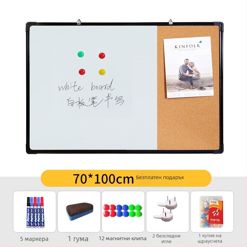 Комбинирана бяла дъска и коркова дъска за фотогалерия, бележки и календар — едностранна дъска