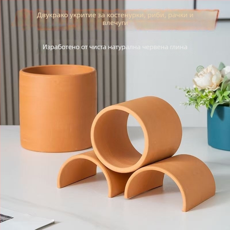 Декорация за костенурки: убежище с двойен вход, естествена плочена тераса, шестоъгълна пещера и катерачна структура за костенуркови аквариуми