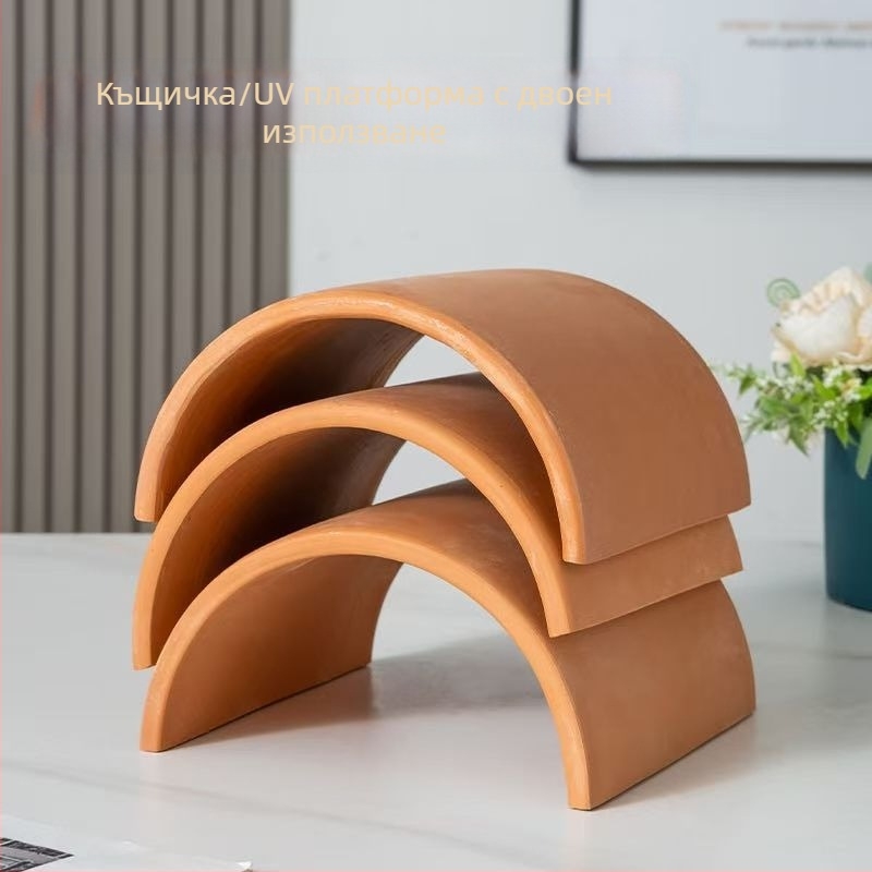 Декорация за костенурки: убежище с двойен вход, естествена плочена тераса, шестоъгълна пещера и катерачна структура за костенуркови аквариуми