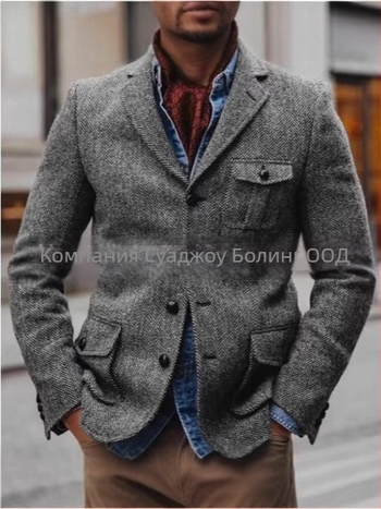 Мъжко сако за костюм, стегнат силует, ред от 4 копчета, текстура рибена кост, найлонова смес, четири сезона, лек бизнес стил