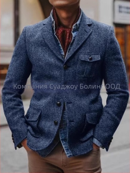 Мъжко сако за костюм, стегнат силует, ред от 4 копчета, текстура рибена кост, найлонова смес, четири сезона, лек бизнес стил