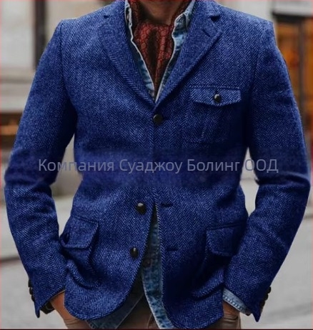 Мъжко сако за костюм, стегнат силует, ред от 4 копчета, текстура рибена кост, найлонова смес, четири сезона, лек бизнес стил