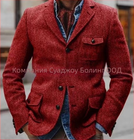 Мъжко сако за костюм, стегнат силует, ред от 4 копчета, текстура рибена кост, найлонова смес, четири сезона, лек бизнес стил