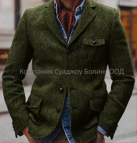 Мъжко сако за костюм, стегнат силует, ред от 4 копчета, текстура рибена кост, найлонова смес, четири сезона, лек бизнес стил