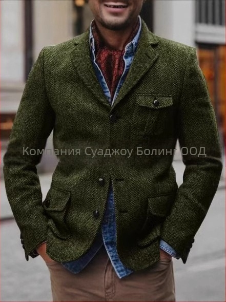 Мъжко сако за костюм, стегнат силует, ред от 4 копчета, текстура рибена кост, найлонова смес, четири сезона, лек бизнес стил