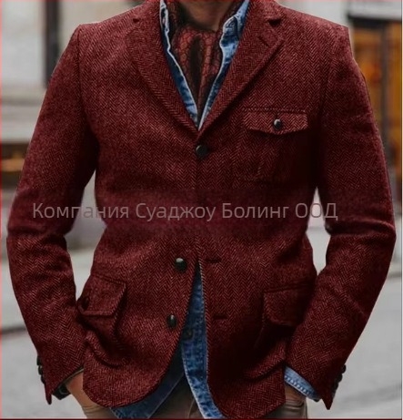 Мъжко сако за костюм, стегнат силует, ред от 4 копчета, текстура рибена кост, найлонова смес, четири сезона, лек бизнес стил