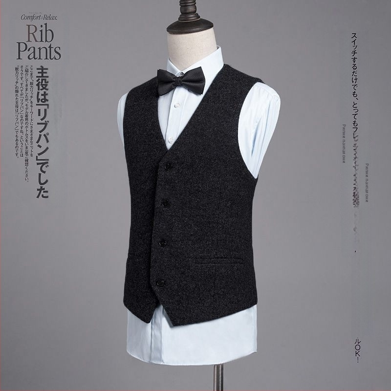 Вълнен жилет за костюм за мъже, V-образно деколте, едноредов, 57,5% вълна, прав кройка, за зимния сезон