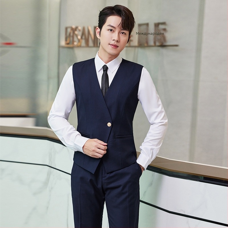 Slim-fit жилетка с V-образно деколте, едностранно закопчаване, смес вискоза-полиестер за работно облекло през всички сезони