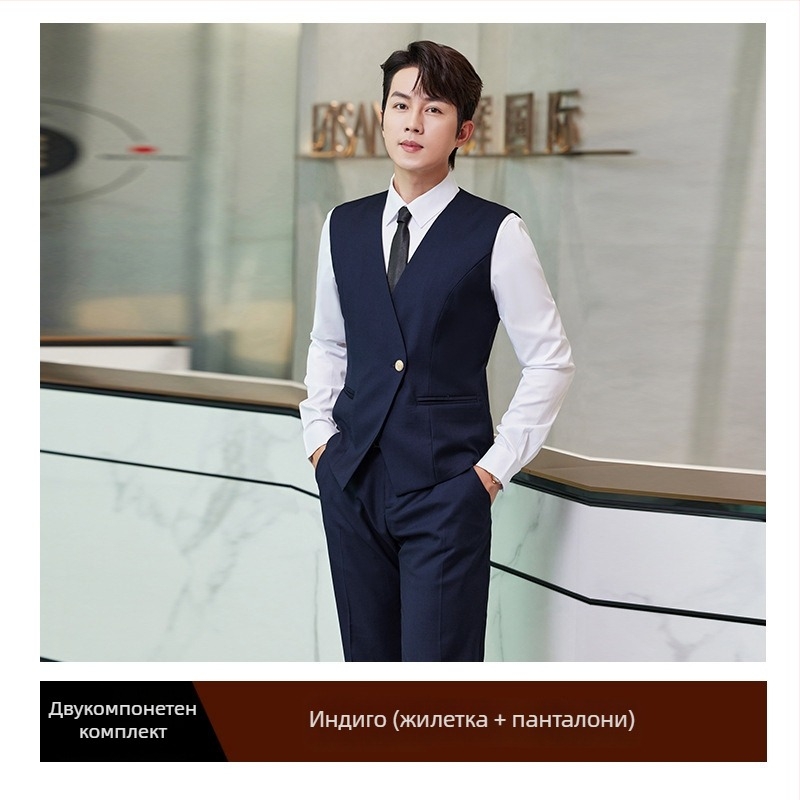 Slim-fit жилетка с V-образно деколте, едностранно закопчаване, смес вискоза-полиестер за работно облекло през всички сезони