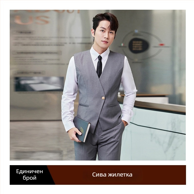 Slim-fit жилетка с V-образно деколте, едностранно закопчаване, смес вискоза-полиестер за работно облекло през всички сезони