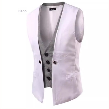 Мъжки елек за пролет и есен, Slim fit, едноредово закопчаване, V-образно деколте, материя: памук; основна тъкан: полиестер; подплата: полиестер