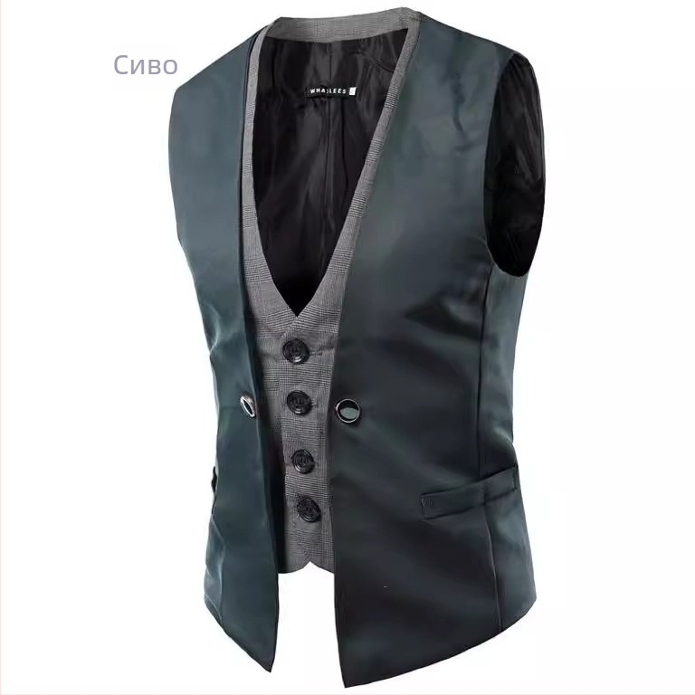 Мъжки елек за пролет и есен, Slim fit, едноредово закопчаване, V-образно деколте, материя: памук; основна тъкан: полиестер; подплата: полиестер