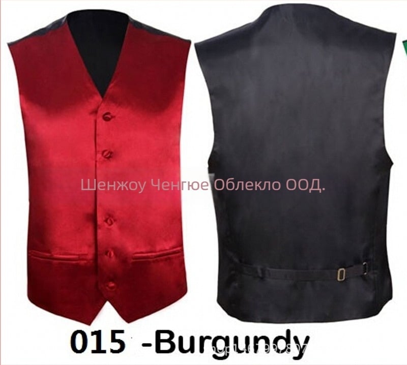 Мъжки жилет Slim Fit, едноцветен полиестер, еднобортен, без яка, наклонен край, подходящ за банкет, машинно пране