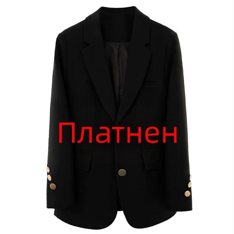 Дамско костюмно сако от полиестер, елегантен офис стил, свободна кройка, еднобортно закопчаване с две копчета, средна дължина